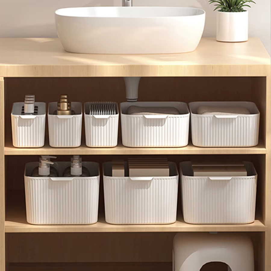 WORTHBUY Multifunktionale Kunststoff-Aufbewahrungsbox mit Griff in Weiß als Desktop-Organizer für Küche, Bad und Schrank - Bild 2