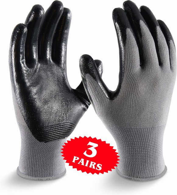 3Paris Nitril-Arbeitshandschuhe für Herren und Damen mit atmungsaktivem Nylon-Innenfutter und abriebfester Nitrilbeschichtung Stufe 4, 45 g - Bild 1