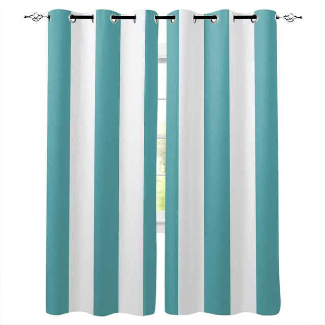 Modernes Vorhangset mit schwarz-weißen Streifen für das Kinderzimmer, semi-transparent mit Ösen, B: 50 cm, H: 130 cm, 2er-Pack - Bild 1