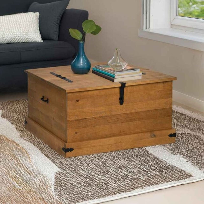 Massivholz Truhe Halden aus Kiefer in Natur und Braun im Landhausstil, B/T/H: 91 x 91 x 47 cm, Vidaxl - Bild 1