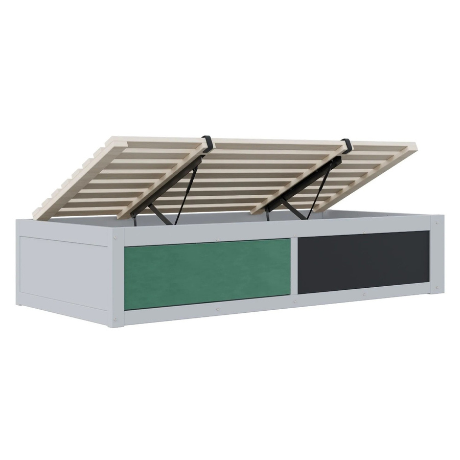 Merax Kinderbett mit hydraulischem Stauraum und Schreibtisch in Grau und Weiß, B/T/H: 90 x 200 x 120 cm - Bild 2