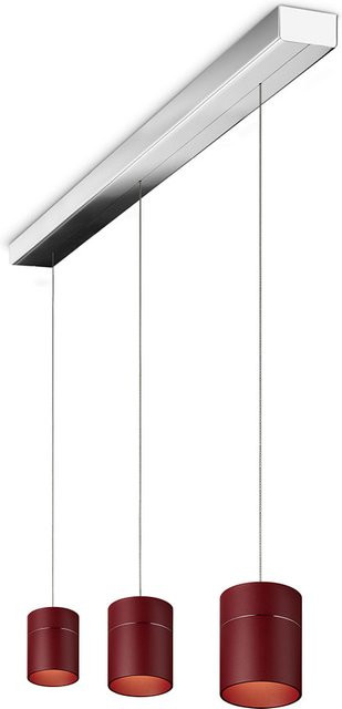 Oligo Tudor M LED-Pendelleuchte 3-flammig in Rot matt mit Chrom-Baldachin und Tunable White (2200K - 5000K) - Bild 1