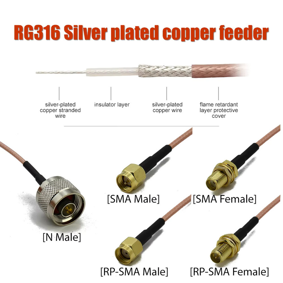 MEYNOOE RG316 L16 N auf SMA RPSMA Koaxial-Verlängerungskabel Jumper Pigtail N-Typ zu SMA Stecker Gerade - Bild 2