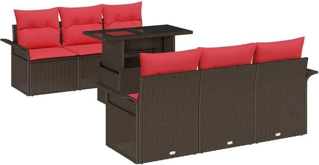 vidaXL Gartenmöbel-Set aus Poly-Rattan in Braun mit 7 Kissen, bestehend aus 3-Sitzer-Sofa, 2-Sitzer-Sofa und Couchtisch - Bild 1