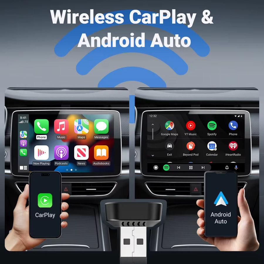 XUDA 2-in-1 CarPlay Adapter von kabelgebunden zu kabellos mit Android Auto Unterstützung, 5GHz WiFi Smart Box in Schwarz mit USB-C und USB-A Anschlüssen - Bild 4
