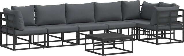7-teiliges vidaXL Garten-Sofa-Set in U-Form mit Kissen aus Aluminium und Polyester in Schwarz - Bild 1