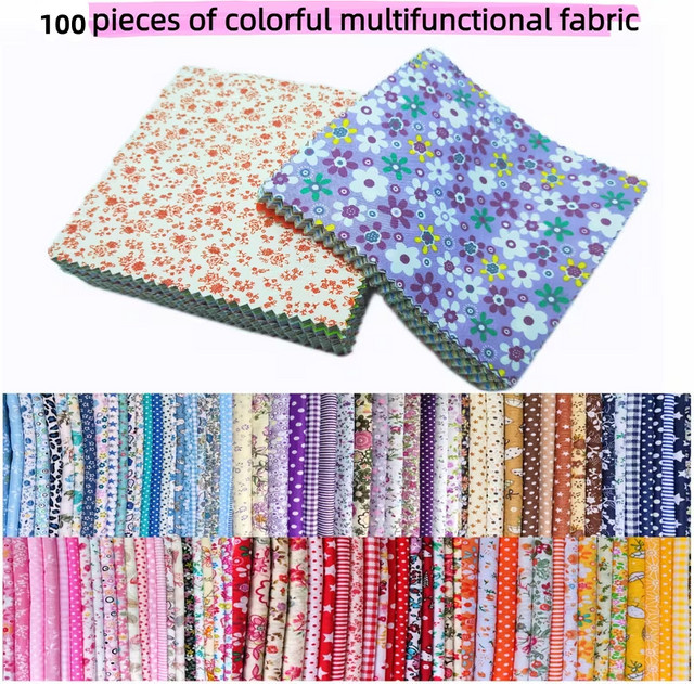 100 Stück Bunter Patchwork-Stoff mit Blumenmuster für DIY Nähen und Basteln, Multicolor, 10 cm - Bild 1