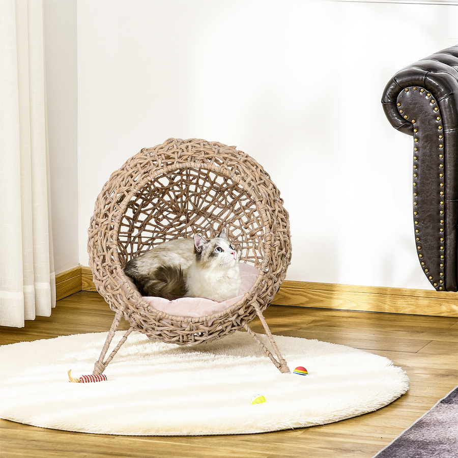 PawHut Katzenhaus aus PE-Rattan mit Kissen und erhöhten Füßen von Aosom, Katzenhöhle als Schlafplatz für deine Katze, Durchmesser: 52 cm, Höhe: 58 cm - Bild 2