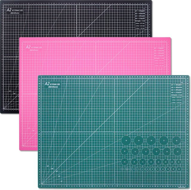 XIEHAIGE Selbstheilende Schneidematte in A2-Format, Mehrzweck-Bastelmatte mit Gitter für Büro, Schule und Quilten, grün/mehrfarbig - Bild 1