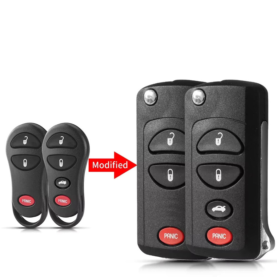KEYYOU Flip Auto Fernbedienung Schlüsselhülle für Jeep Liberty Dodge Stratus Viper Chrysler Sebring Concorde Fob, 4 Tasten, Schwarz - Bild 3