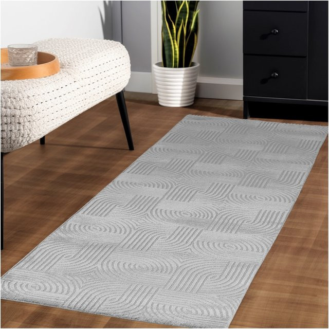 Teppich Kurzflor ILLER Kadima Design in Silber aus Jute mit abstraktem 3D-Design, B/T: 80 x 250 cm - Bild 1
