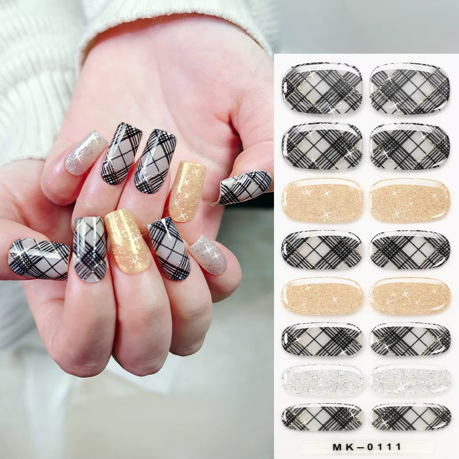 MAFANAILS Nagelkunst-Sticker, schwarz kariert, Goldglitter, schimmernd - Bild 3