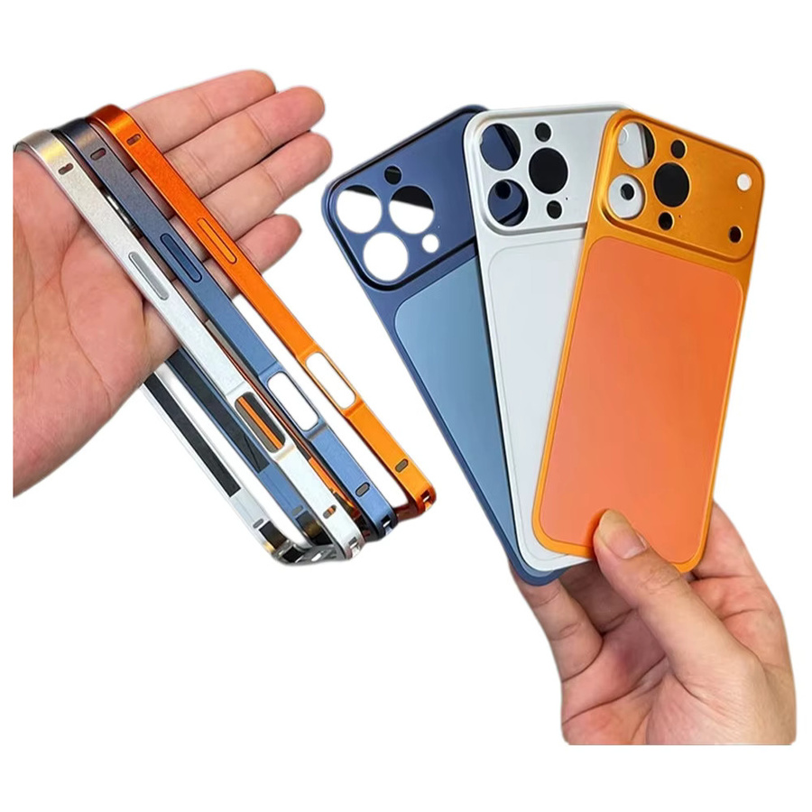 NUCWIN Alloy-Rahmenhülle für iPhone 13 14 15 16 Pro Max mit großem Fenster auf der Rückseite und Schutzfolie in Orange - Bild 3