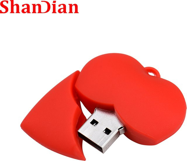 JASTER USB-Flash-Laufwerk in Herzform aus Silikon, Farbe Rot, 64GB - Bild 1