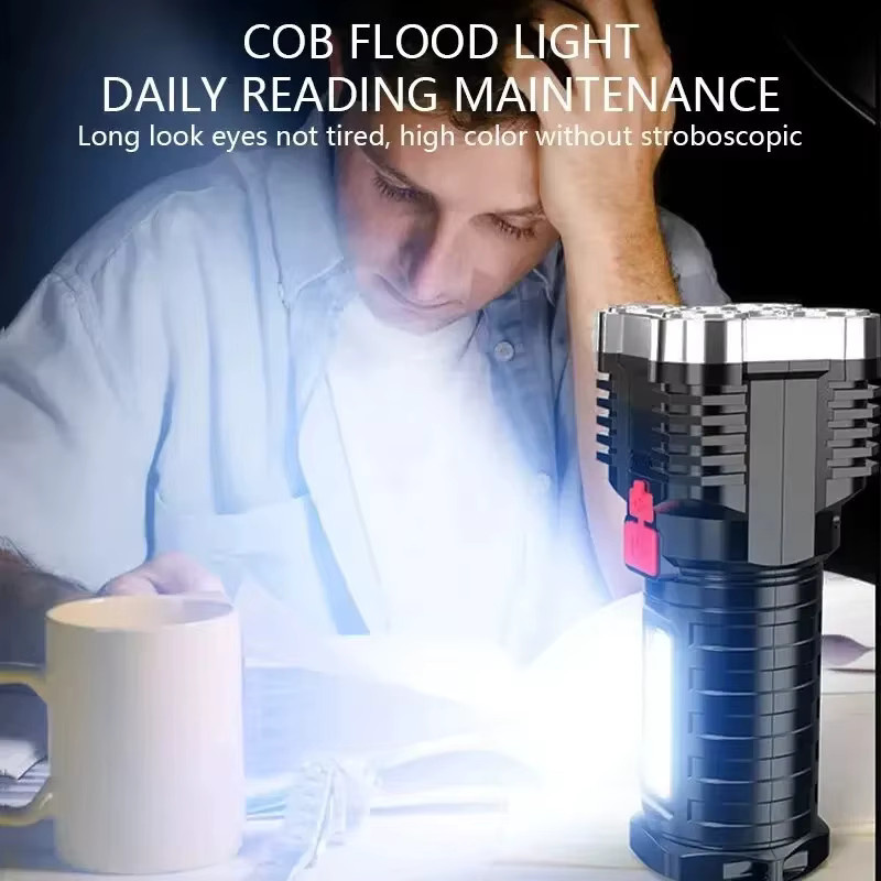 Wiederaufladbare LED-Taschenlampe mit Seitenlicht in Schwarz, wasserdichte Notfalllaterne für Outdoor und Camping - Bild 3