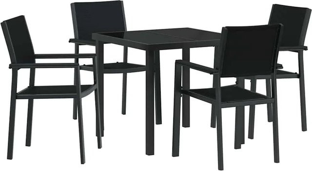 vidaXL Garten Essgruppe 5-teilig aus Poly Rattan und Glas in Schwarz, Tisch und Stühle für Garten und Terrasse, B/T/H: 80 x 130 x 73 cm - Bild 1