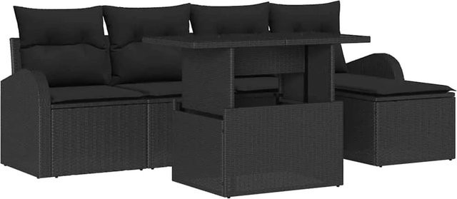 vidaXL Garten-Sofa-Set aus Polyrattan in Schwarz, 6-teiliges Lounge-Set mit 3-Sitzer-Sofa, Sesseln, Ottoman und Couchtisch inklusive Kissen für Terrasse und Garten - Bild 1