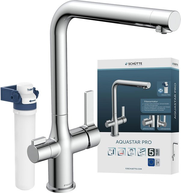 SCHÜTTE Küchenarmatur mit Aquastar Pro Filtersystem, Einhebelmischer mit Spritzfunktion und Schwenkauslauf, Chrom - Bild 1
