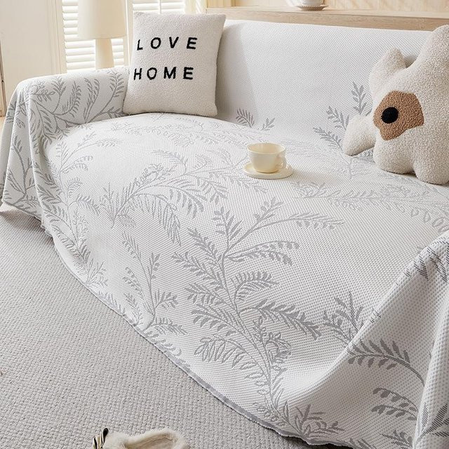 Cool Bean BC-Warm Home Sommer Sofaüberwurf aus Eisseide mit floralem Design in Weiß, B: 180 cm, T: 130 cm - Bild 1