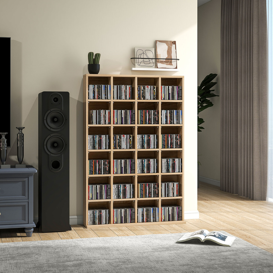 HOMCOM Multimedia-Regal aus Holz in Naturholz mit 24 Fächern für CDs und DVDs, Bücherregal mit verstellbaren Regalen, B/T/H: 89 x 20 x 130,5 cm, Aosom - Bild 2