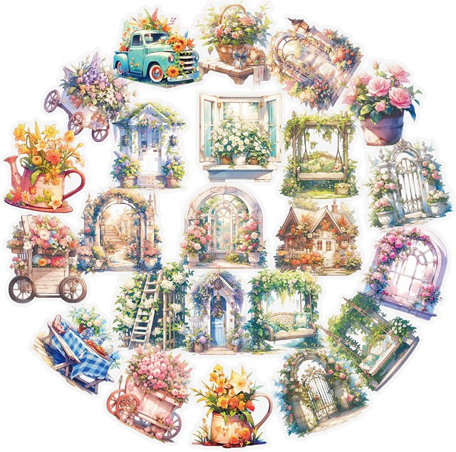 Charile Garten Blume Dekoration Aufkleber, transparent, multicolour, 10-teiliges Set - Bild 1
