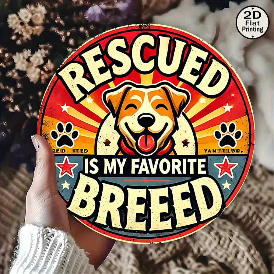 Potdemiel Rundes Metall-Wandblechschild im Vintage-Stil mit Hundedesign Rescue Dogs Are My Favorite Breed, Durchmesser: 20 cm - Bild 4