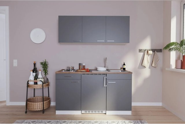 Respekta Singleküche modern in Grau-Weiß glänzend mit Breite: 150 cm, Tiefe: 60 cm, Höhe: 199 cm - Bild 1