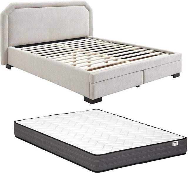 Vente-unique Bettrahmen Inasto Beige mit Schubladen, B/T/H: 160 x 200 x 114 cm - Bild 1