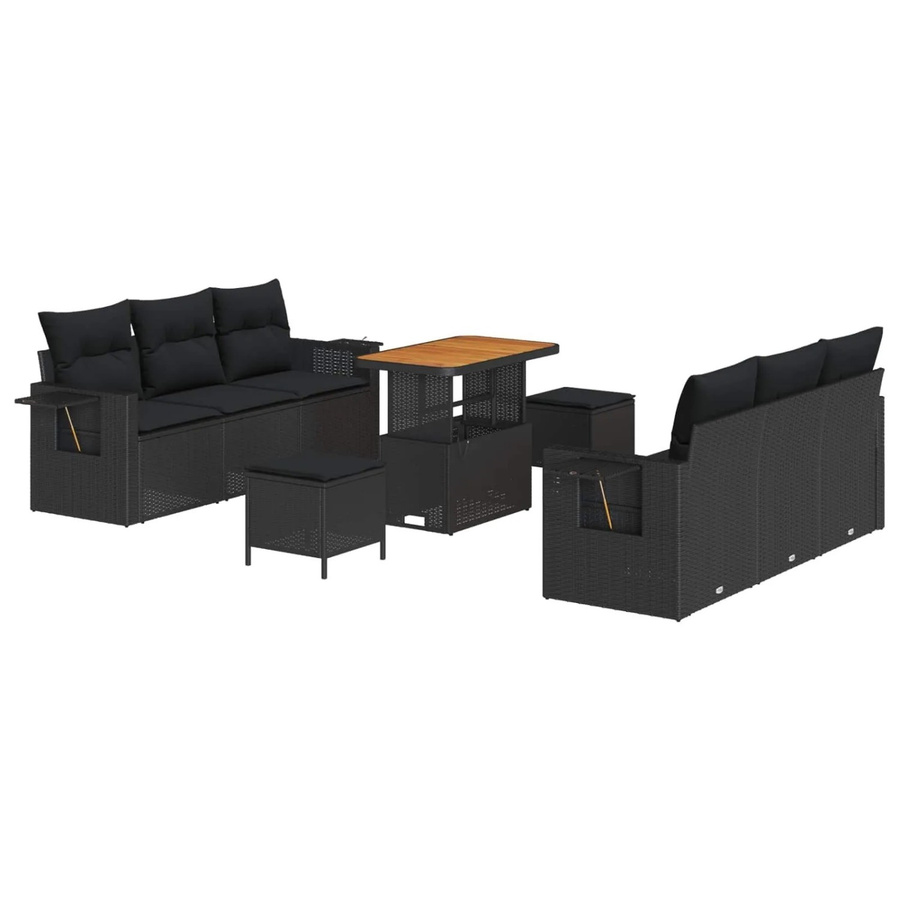 vidaXL Garten-Sofa-Set 9-tlg in Schwarz mit Kissen und integriertem Stauraum für Terrasse und Garten - Bild 2