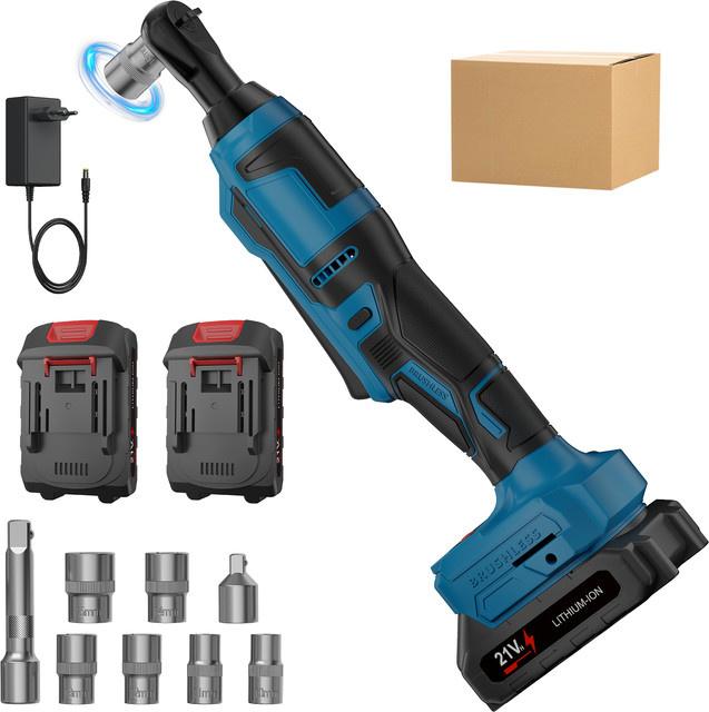 OWJHE Elektrischer Ratschenschlüsselsatz 21V mit 3/8 Zoll Akku-Ratschenset, 250 Nm Drehmoment und LED-Licht, Blau - Bild 1