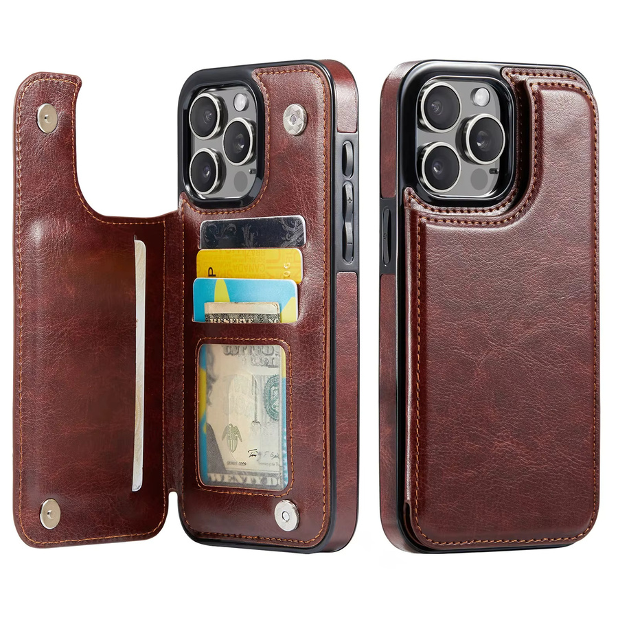 WeFor Brieftaschenhülle aus PU-Leder für iPhone 16 Pro Max, iPhone 16 Plus und iPhone 16 mit Kartenhalter, Ständer und doppeltem Magnetverschluss in Schwarz oder Braun - Bild 7