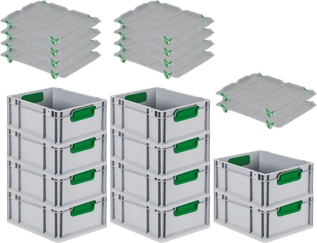 PROREGAL Spar Set 10x Eurobox Nextgen Color mit Auflagedeckel und Schiebeschnappverschlüssen in Grün, H x B x T: 17 x 30 x 40 cm - Bild 1