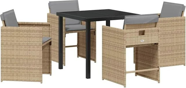 vidaXL Garten Essgruppe 5-teilig aus Poly-Rattan in Beige mit Glastisch für Terrasse und Garten - Bild 1