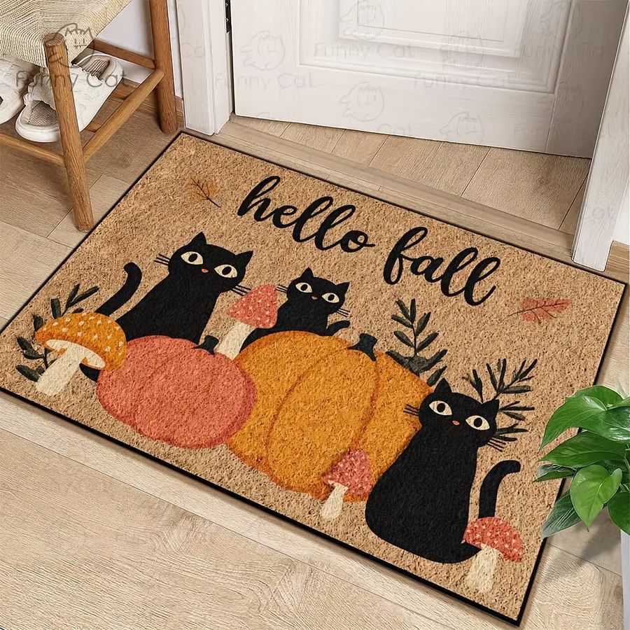 VIKAMA Fußmatte mit schwarzer Katze und Kürbis für Herbst und Thanksgiving, maschinenwaschbar, rustikaler Teppich für Eingangsbereich, Küche, Schlafzimmer oder Badezimmer - Bild 2