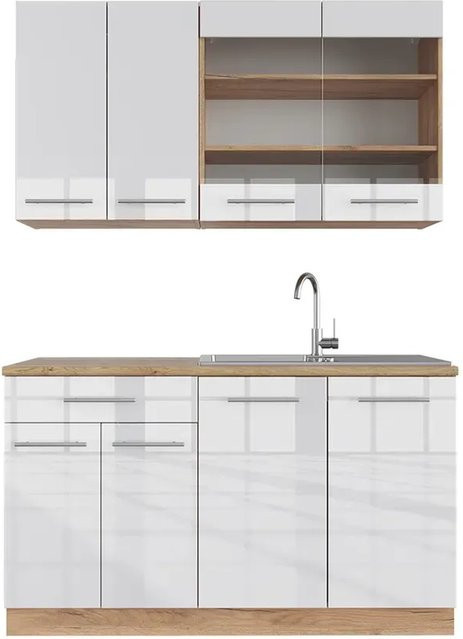 Vicco Fame-Line Singleküche Weiß Hochglanz und Eiche modern, Breite: 140 cm - Bild 1