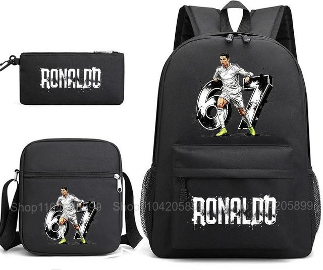 CR7 Ronaldo Fußball Rucksack Set für Schüler in Schwarz mit Umhängetasche und Federmäppchen - Bild 1