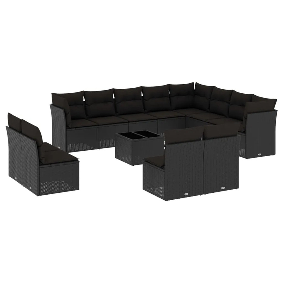 vidaXL 13-tlg. Garten-Sofagarnitur in U-Form aus Polyrattan mit Kissen und Stauraum, Schwarz - Bild 2