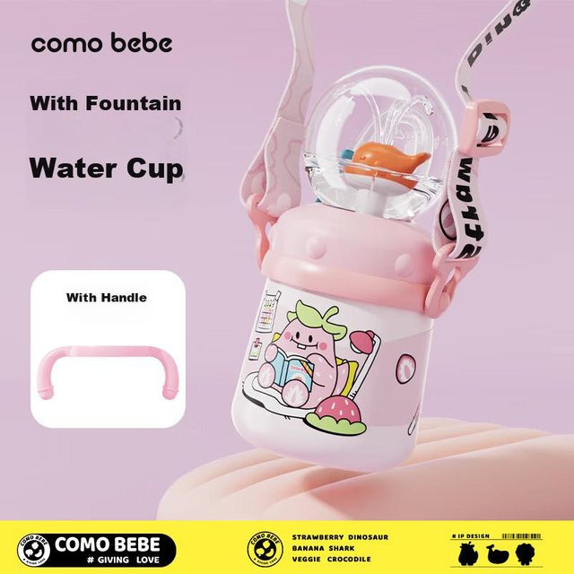 Comobebe Isolierte Edelstahl-Wasserflasche für Kinder mit Trinkhalm aus Silikon, Pink, 350 ml - Bild 1