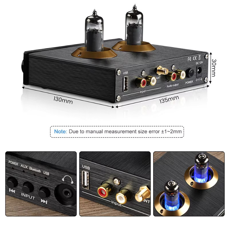 PJ.MIAOLAI A9 6K4 Vakuum Galle Rohr Vorverstärker Mini HIFI Stereo AMP mit Bluetooth 5.0, USB und RCA in Schwarz - Bild 2