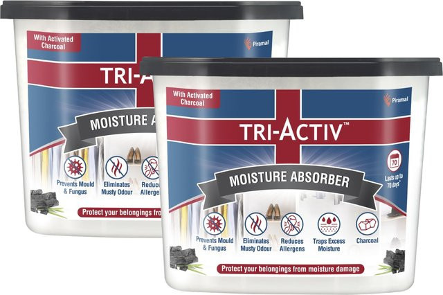 Tri-Activ Feuchtigkeitsabsorber 2er-Pack in Weiß, Luftentfeuchter mit Holzkohle, 2 x 600 ml - Bild 1