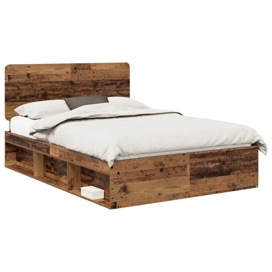 vidaXL Bettrahmen aus massivem Kiefernholz in Braun, rustikaler Stil, B/T/H: 140 x 190 x 143 cm - Bild 2