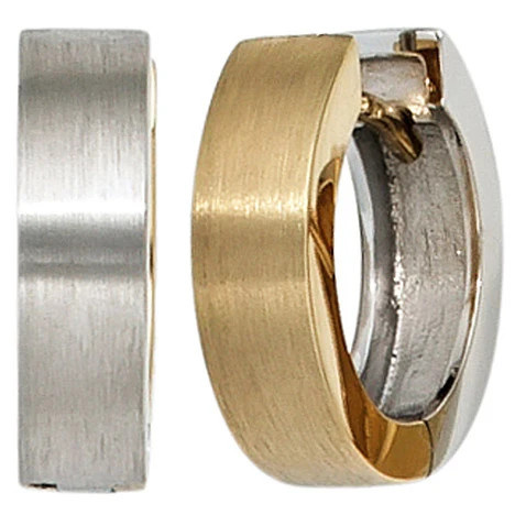 Colfem Creolen, 585 Gelbgold, Weißgold bicolor, mattiert, Ohrringe - Bild 1