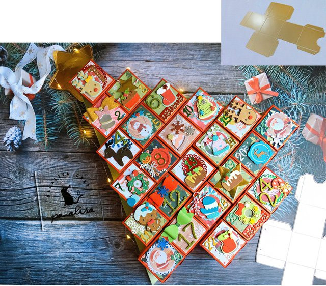 Alinacutle Quadratische Weihnachts-Countdown-Box aus Metall in Gold für DIY-Geschenke und Basteln - Bild 1