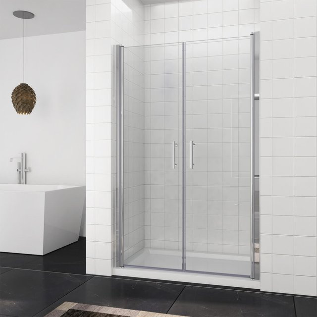 SONNI Duschnischentür als Doppel-Pendeltür aus ESG Glas in Transparent mit Easy-Clean-Beschichtung, Breite: 80 cm, Höhe: 195 cm - Bild 1