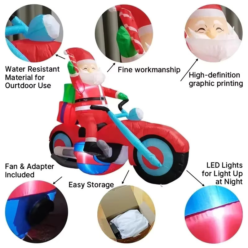Aufblasbares Weihnachtsornament Santa auf Motorrad mit integrierten LED-Leuchten von CatXaa, Multicolor, Höhe: 180 cm - Bild 5
