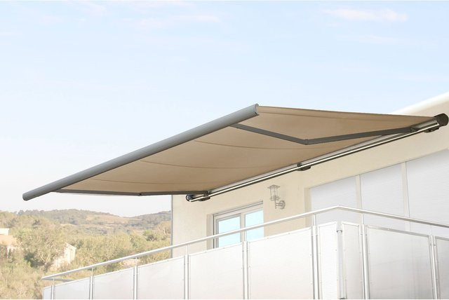 Elektrische Kassettenmarkise H124 von MCW in Creme mit grauem Rahmen, B/T: 5 x 3 m - Bild 1