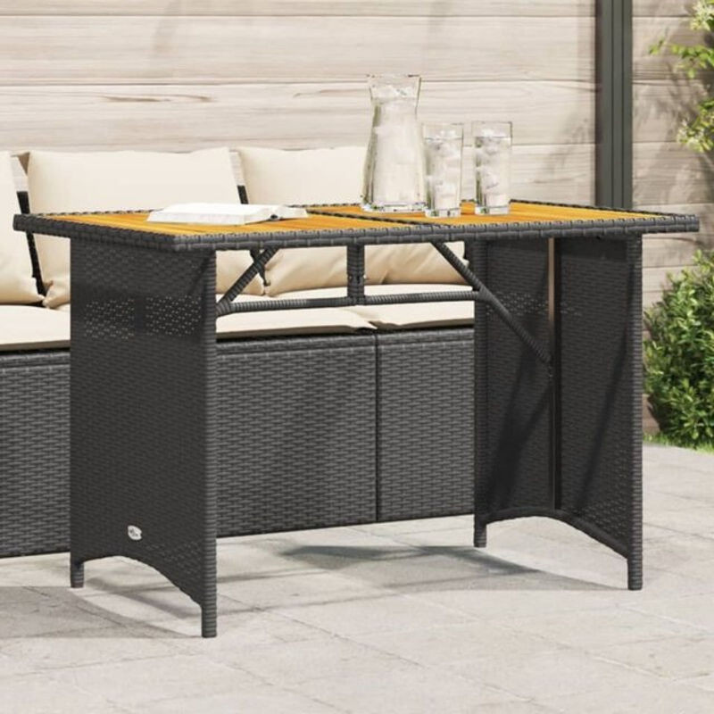 Vidaxl Gartentisch aus Polyrattan und Holz mit Metallgestell in Schwarz, B/T/H: 110 x 68 x 70 cm - Bild 1