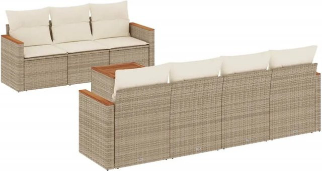 vidaXL 8-teilige Garten-Sofagarnitur aus Poly-Rattan und Akazienholz in Beige und Cremeweiß - Bild 1