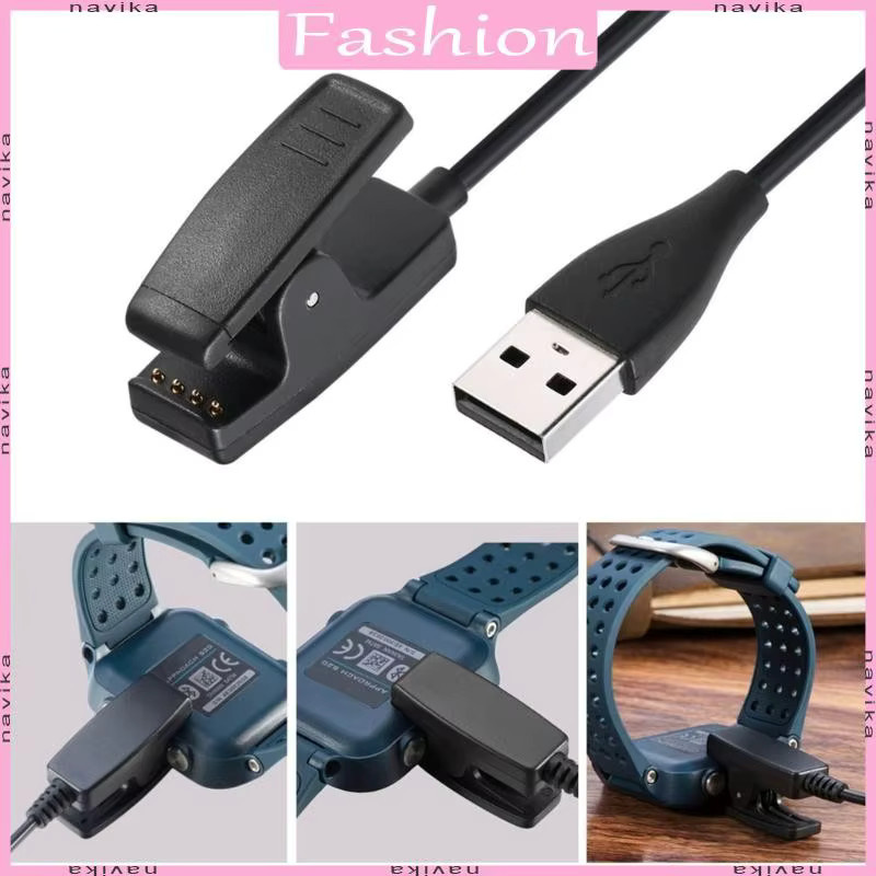 2 Stück USB-Ladekabel für Garmin Forerunner 35 230 235 630 735xt 645 Musik und Approach G10 S20 mit Silikon-Clip-Halterung in Schwarz - Bild 2