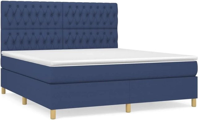 vidaXL Boxspringbett mit Matratze in Blau, Hybrid-Design mit Taschenfederkern, B/T: 180 x 200 cm - Bild 1